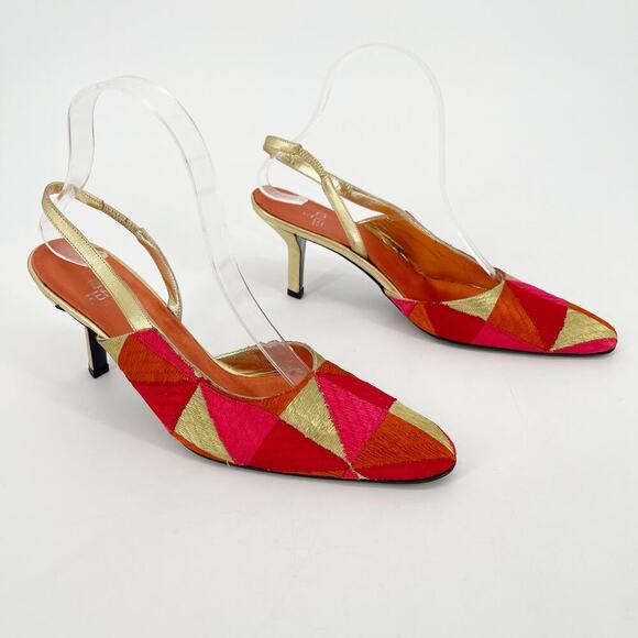 Vintage Fendi Nappa Lamé Metallic Multicolor Geometric Slingback Pump Heel US 8 - Picture 2 of 12